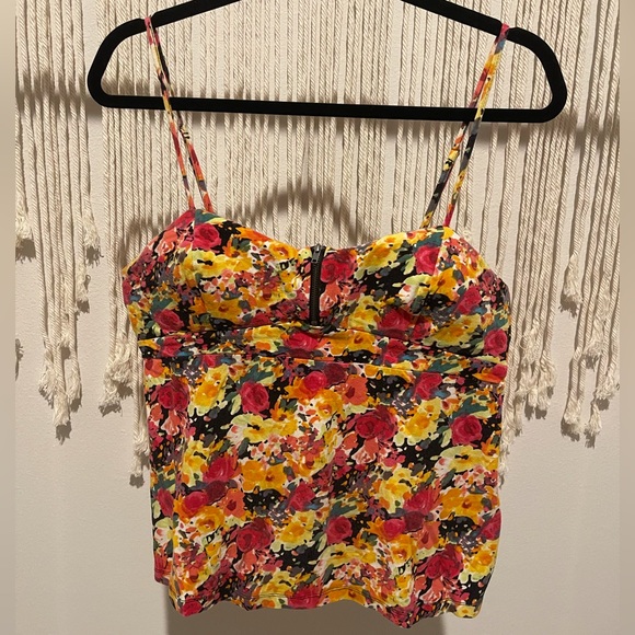 Floral Art Deco Spaghetti Strap Cotton Top Size XL - Picture 1 of 8